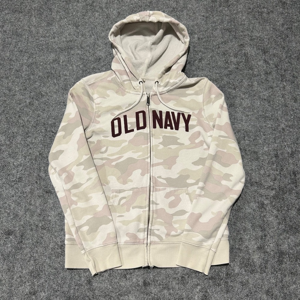 Old Navy Camo Full Zip Hoodie‎ Pink Tan Camouflage Y2K Skater Size Medium